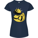 BDSM Rubber Duck Funny Bondage Womens Petite Cut T-Shirt Navy Blue