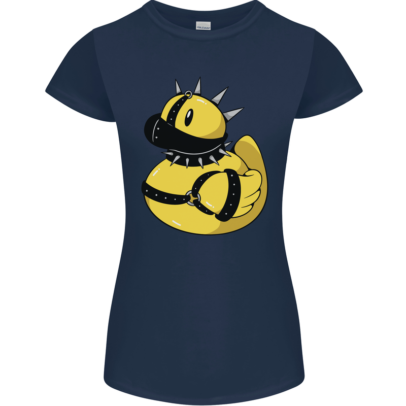 BDSM Rubber Duck Funny Bondage Womens Petite Cut T-Shirt Navy Blue