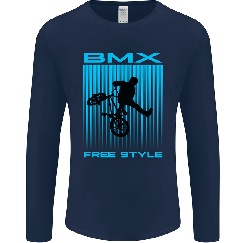 BMX Freestyle Cycling Bicycle Bike Mens Long Sleeve T-Shirt Navy Blue