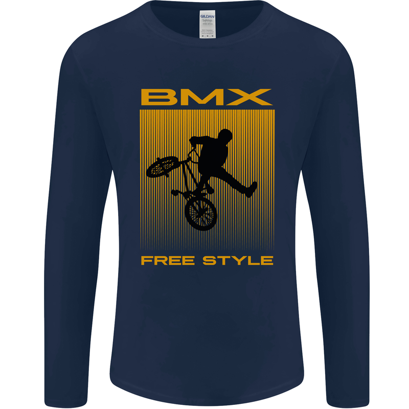 BMX Freestyle Cycling Bicycle Bike Mens Long Sleeve T-Shirt Navy Blue