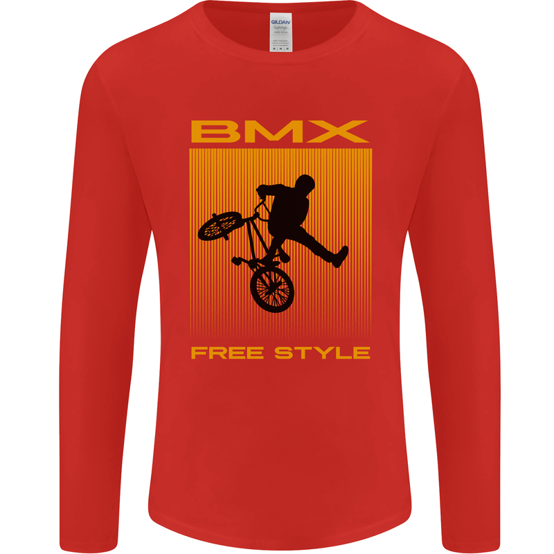 BMX Freestyle Cycling Bicycle Bike Mens Long Sleeve T-Shirt Red