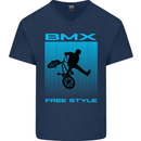 BMX Freestyle Cycling Bicycle Bike Mens V-Neck Cotton T-Shirt Navy Blue