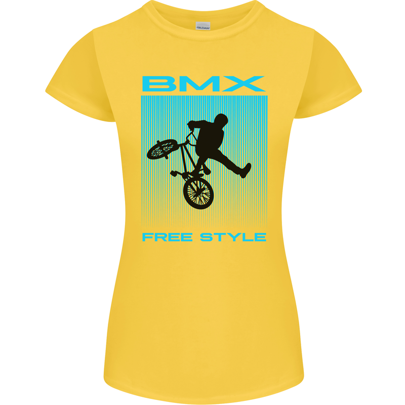 BMX Freestyle Cycling Bicycle Bike Womens Petite Cut T-Shirt Yellow