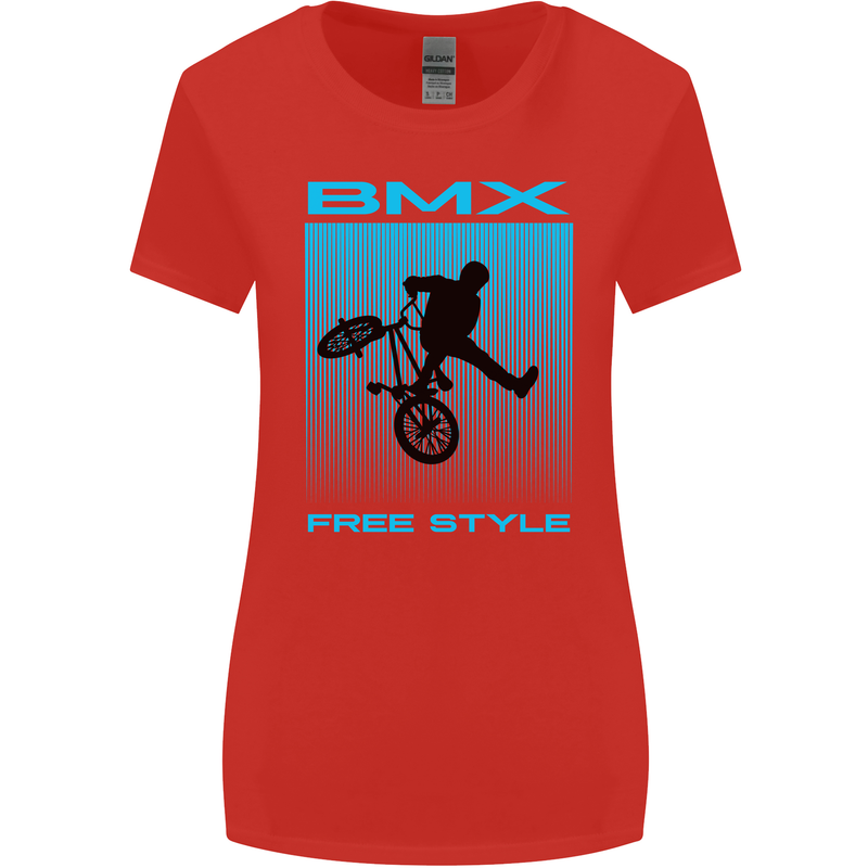 BMX Freestyle Cycling Bicycle Bike Womens Wider Cut T-Shirt Red