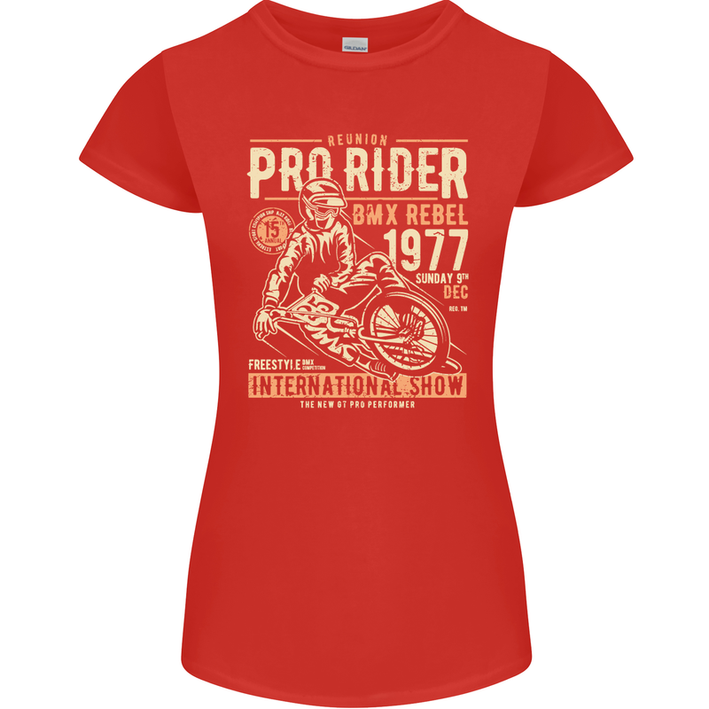 BMX Pro-Rider 1977 Cycling Bike Bicycle Womens Petite Cut T-Shirt Red