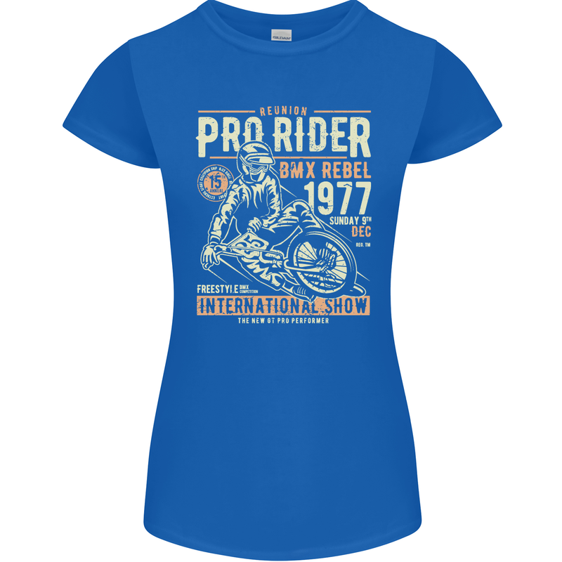 BMX Pro-Rider 1977 Cycling Bike Bicycle Womens Petite Cut T-Shirt Royal Blue