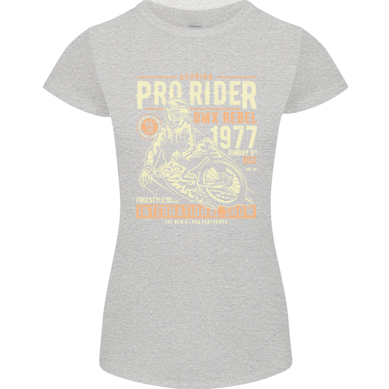 BMX Pro-Rider 1977 Cycling Bike Bicycle Womens Petite Cut T-Shirt Sports Grey