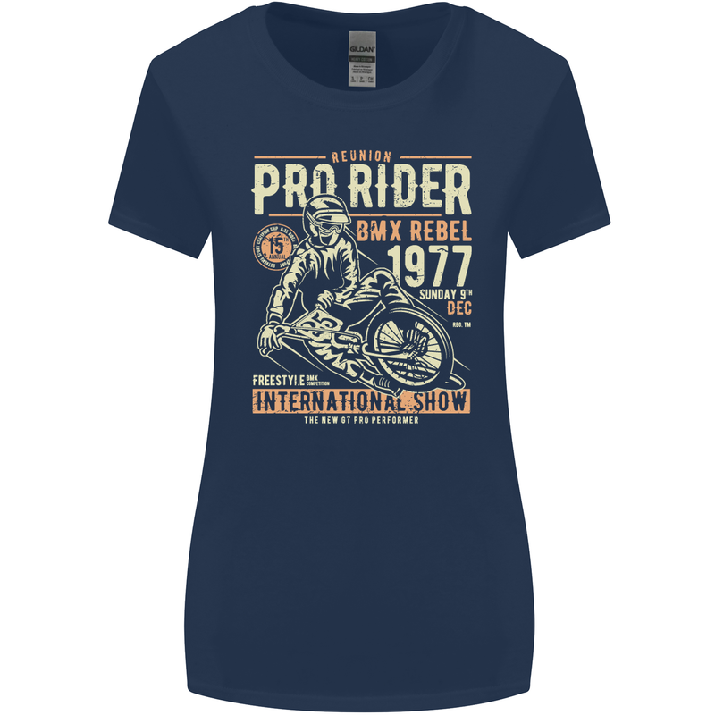 BMX Pro-Rider 1977 Cycling Bike Bicycle Womens Wider Cut T-Shirt Navy Blue