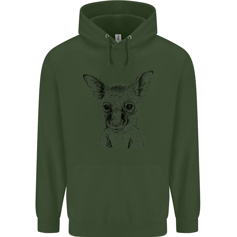 Baby Kangaroo Sketch Ecology Environment Childrens Kids Hoodie Forest Green