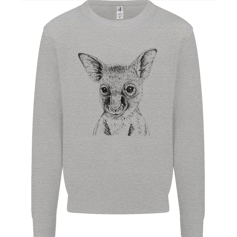 Baby Kangaroo Sketch Ecology Environment Kids Sweatshirt Jumper Sports Grey