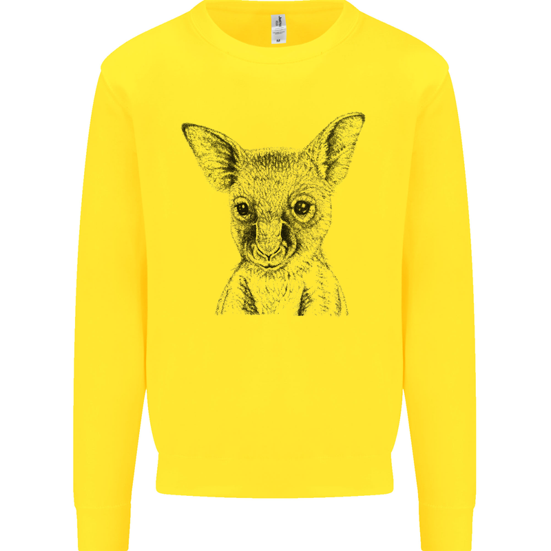 Baby Kangaroo Sketch Ecology Environment Kids Sweatshirt Jumper Yellow