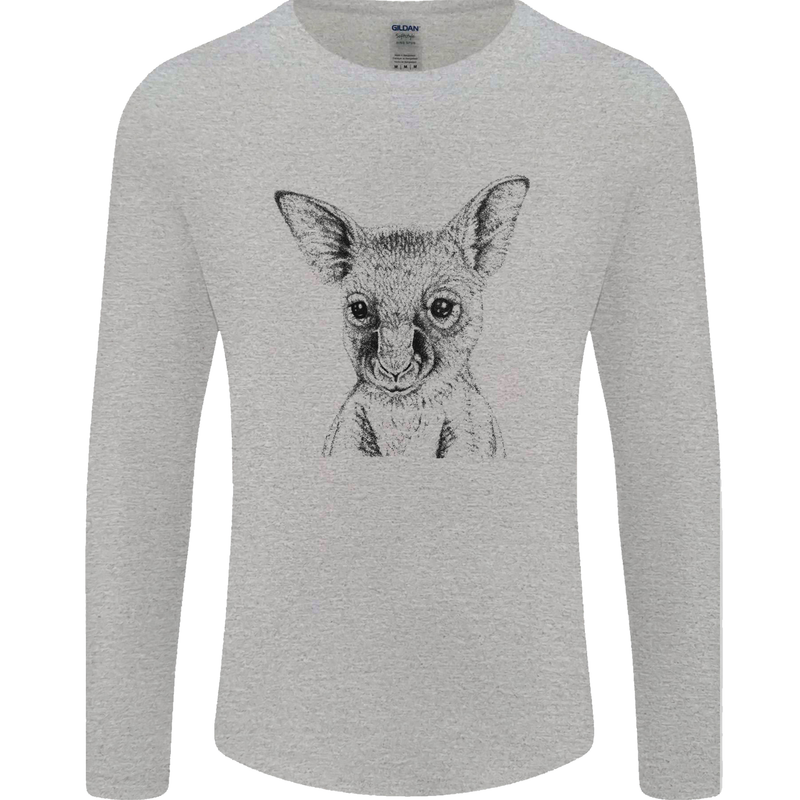 Baby Kangaroo Sketch Ecology Environment Mens Long Sleeve T-Shirt Sports Grey