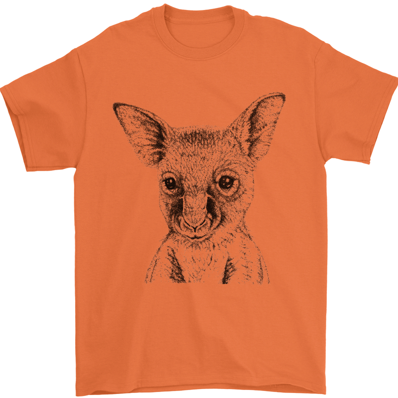 Baby Kangaroo Sketch Ecology Environment Mens T-Shirt Cotton Gildan Orange