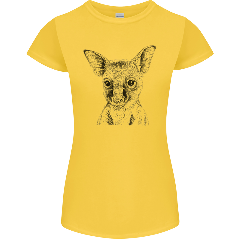 Baby Kangaroo Sketch Ecology Environment Womens Petite Cut T-Shirt Yellow