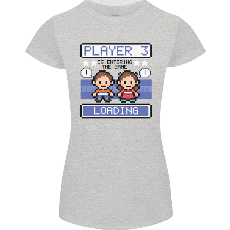 Baby Pregnancy Expecting Dad Mum to Be Womens Petite Cut T-Shirt Sports Grey