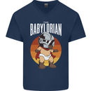 Babylorian Funny Baby Infant Toddler Parody Mens V-Neck Cotton T-Shirt Navy Blue