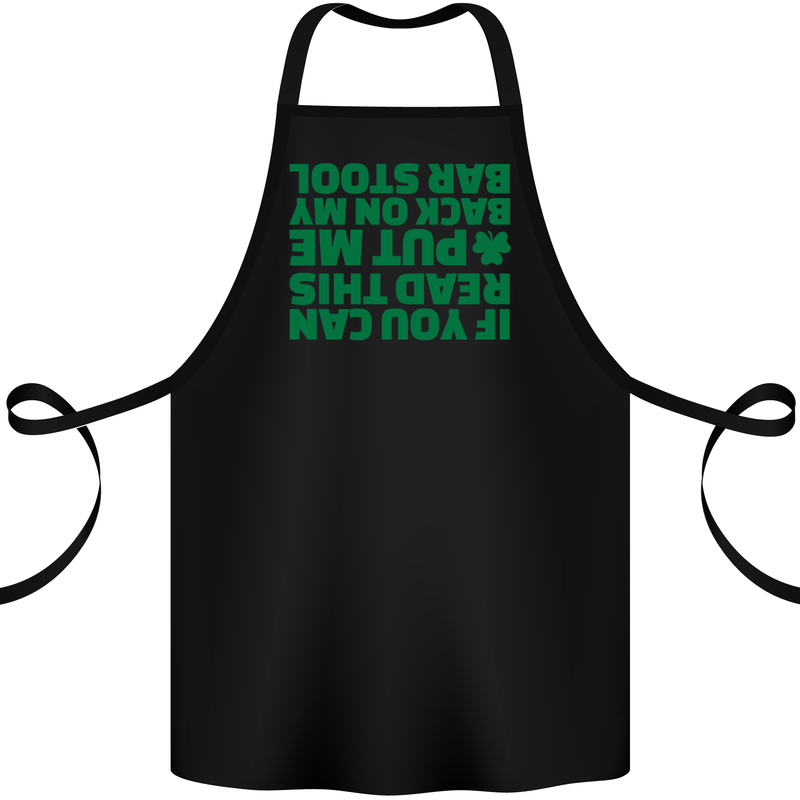 Back on My Bar Stool St. Patrick's Day Cotton Apron 100% Organic Black
