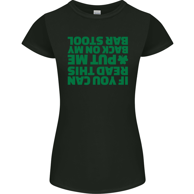 Back on My Bar Stool St. Patrick's Day Womens Petite Cut T-Shirt Black