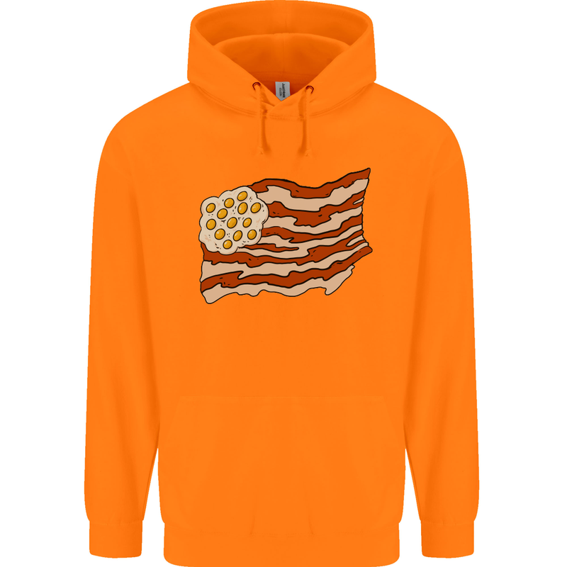 Bacon Egg Stars and Stripes Flag Funny USA Childrens Kids Hoodie Orange