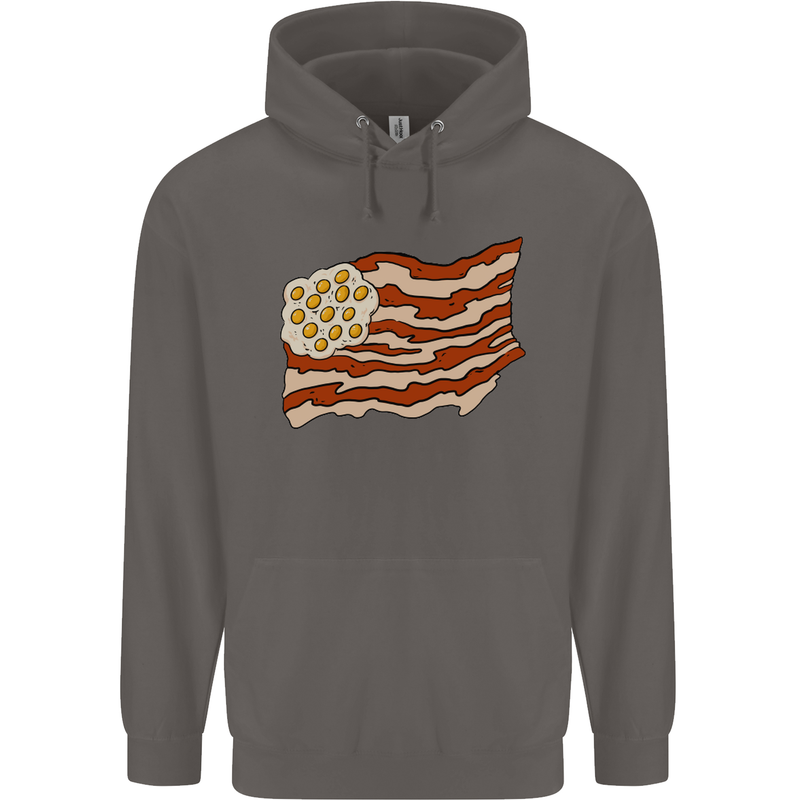 Bacon Egg Stars and Stripes Flag Funny USA Mens 80% Cotton Hoodie Charcoal