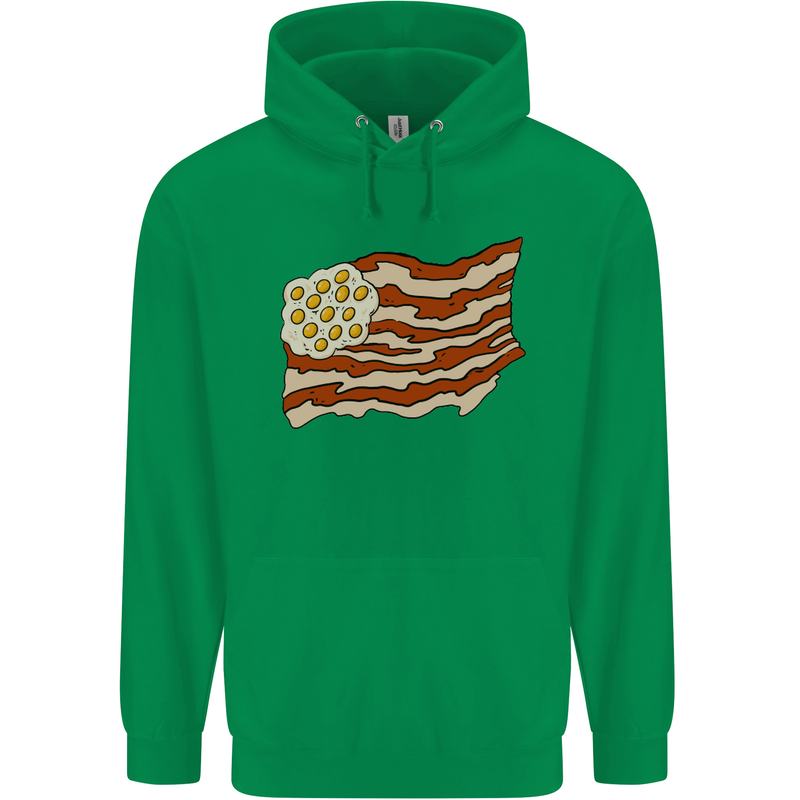 Bacon Egg Stars and Stripes Flag Funny USA Mens 80% Cotton Hoodie Irish Green