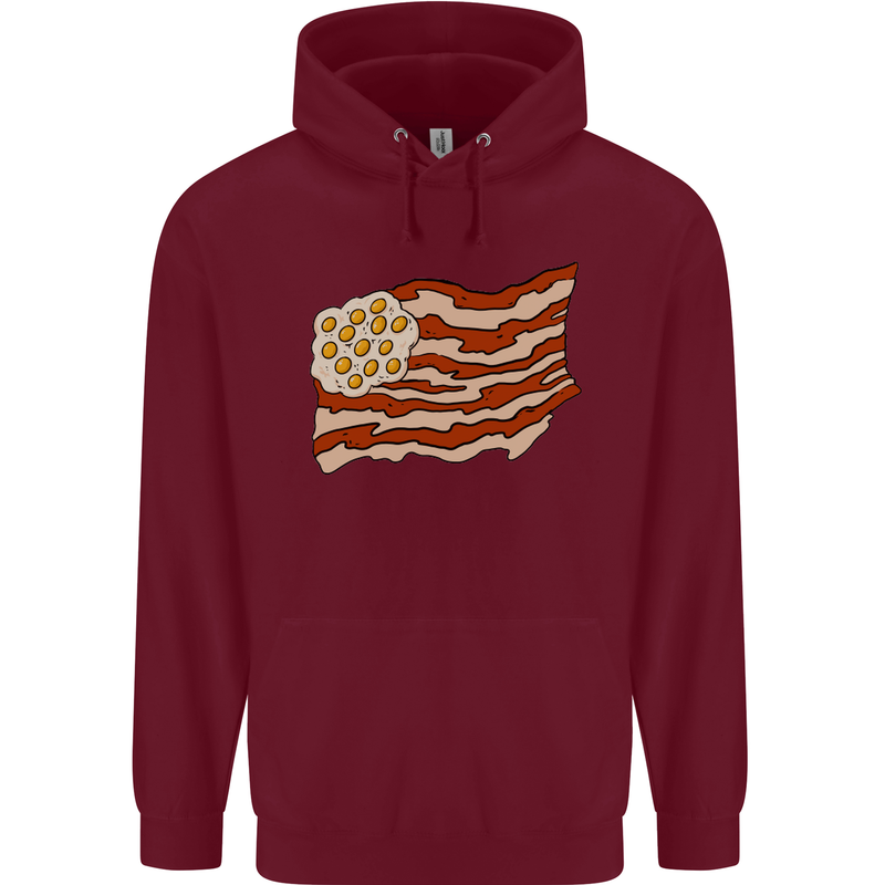 Bacon Egg Stars and Stripes Flag Funny USA Mens 80% Cotton Hoodie Maroon