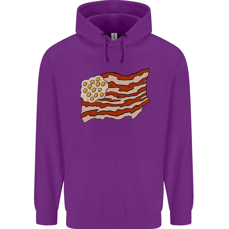 Bacon Egg Stars and Stripes Flag Funny USA Mens 80% Cotton Hoodie Purple