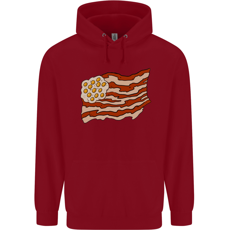 Bacon Egg Stars and Stripes Flag Funny USA Mens 80% Cotton Hoodie Red