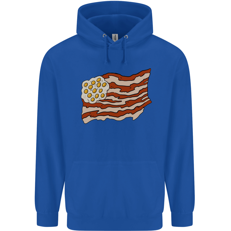 Bacon Egg Stars and Stripes Flag Funny USA Mens 80% Cotton Hoodie Royal Blue