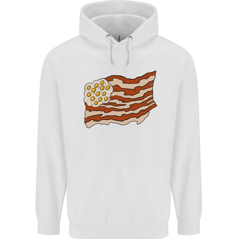Bacon Egg Stars and Stripes Flag Funny USA Mens 80% Cotton Hoodie White