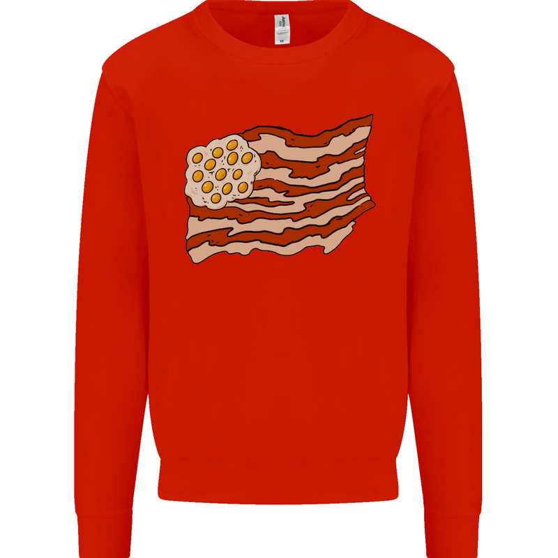 Bacon Egg Stars and Stripes Flag Funny USA Mens Sweatshirt Jumper Bright Red