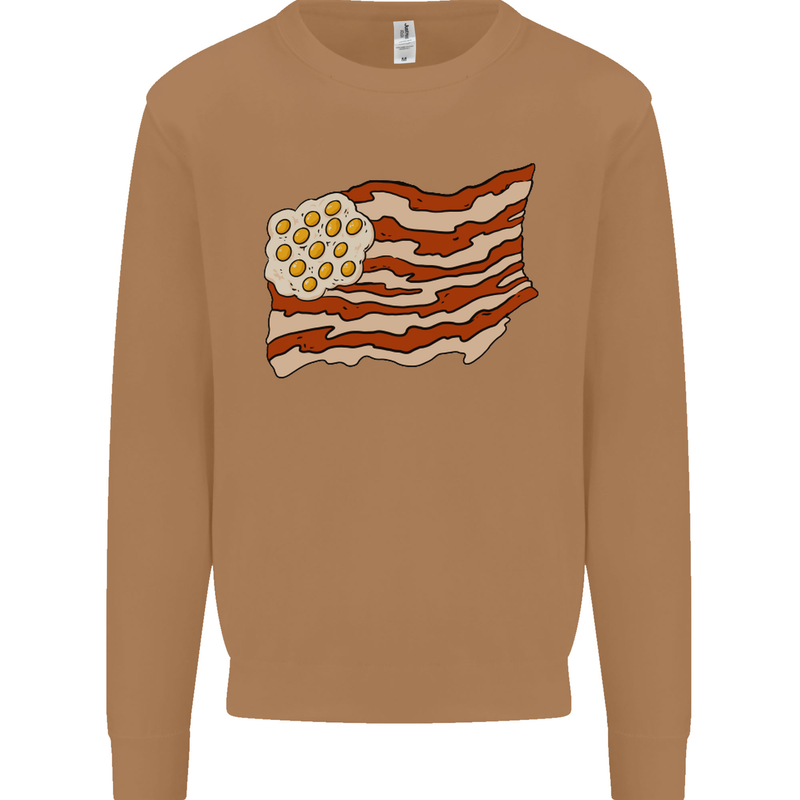 Bacon Egg Stars and Stripes Flag Funny USA Mens Sweatshirt Jumper Caramel Latte