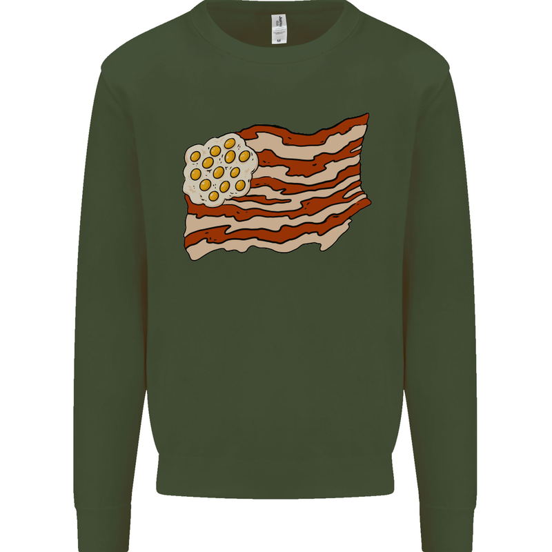 Bacon Egg Stars and Stripes Flag Funny USA Mens Sweatshirt Jumper Forest Green