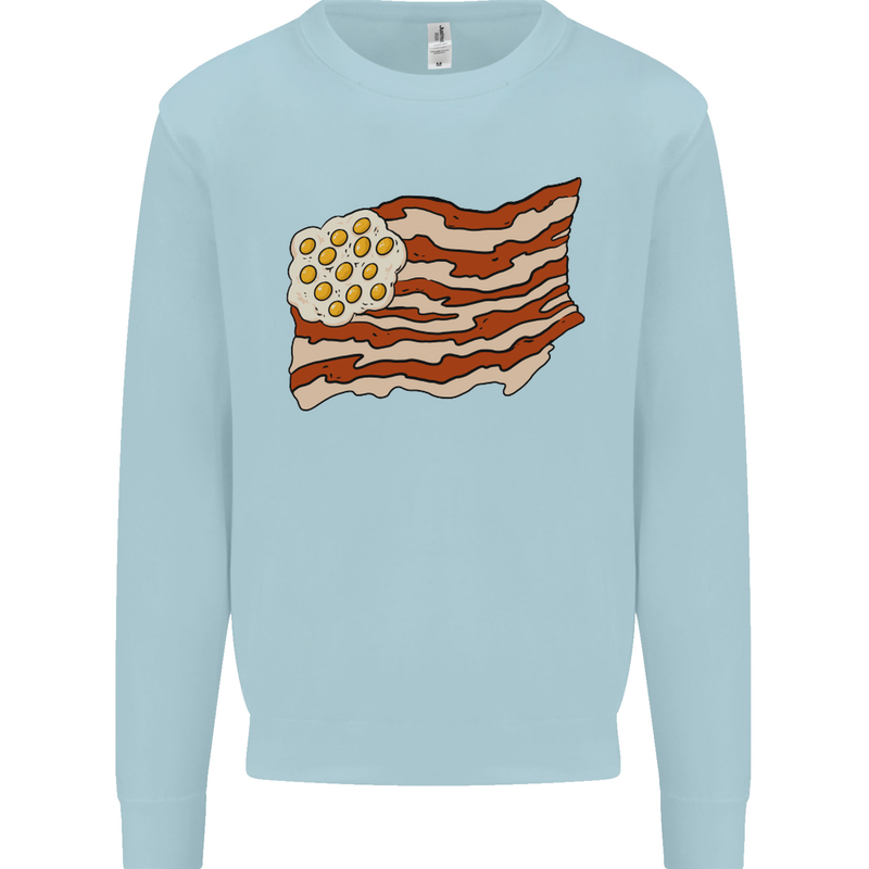 Bacon Egg Stars and Stripes Flag Funny USA Mens Sweatshirt Jumper Light Blue