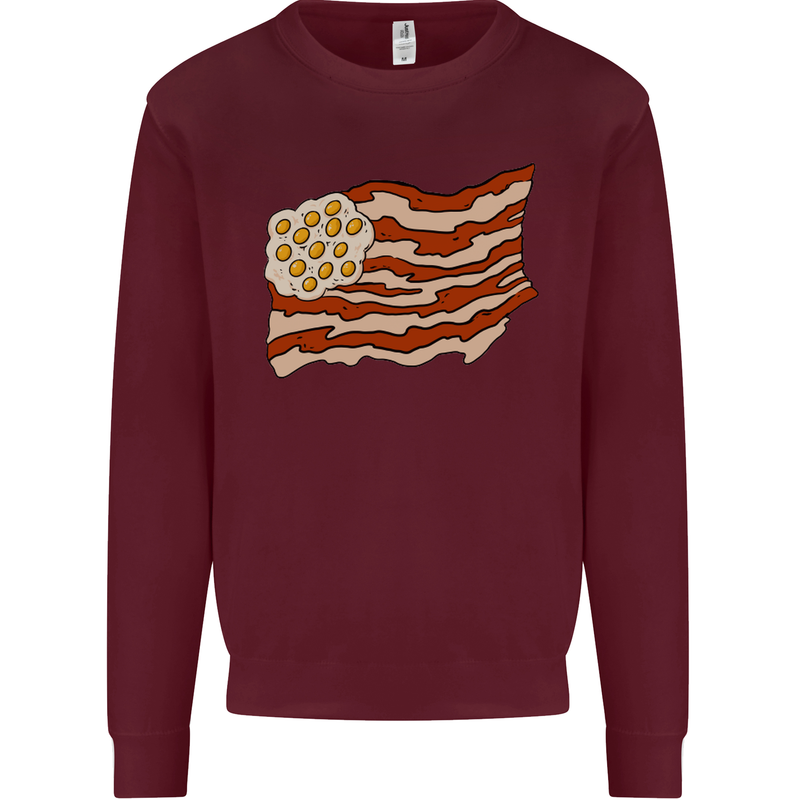Bacon Egg Stars and Stripes Flag Funny USA Mens Sweatshirt Jumper Maroon