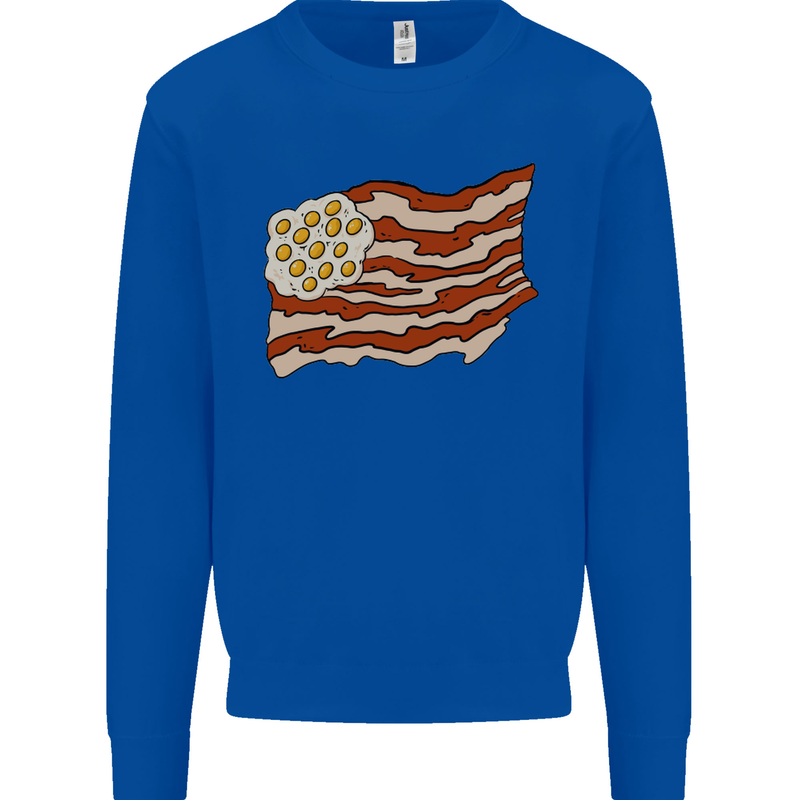 Bacon Egg Stars and Stripes Flag Funny USA Mens Sweatshirt Jumper Royal Blue