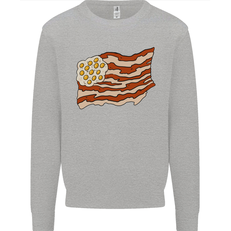 Bacon Egg Stars and Stripes Flag Funny USA Mens Sweatshirt Jumper Sports Grey
