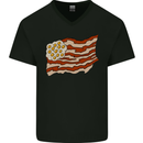 Bacon Egg Stars and Stripes Flag Funny USA Mens V-Neck Cotton T-Shirt Black