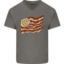 Bacon Egg Stars and Stripes Flag Funny USA Mens V-Neck Cotton T-Shirt Charcoal