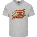Bacon Egg Stars and Stripes Flag Funny USA Mens V-Neck Cotton T-Shirt Sports Grey