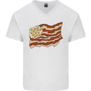 Bacon Egg Stars and Stripes Flag Funny USA Mens V-Neck Cotton T-Shirt White