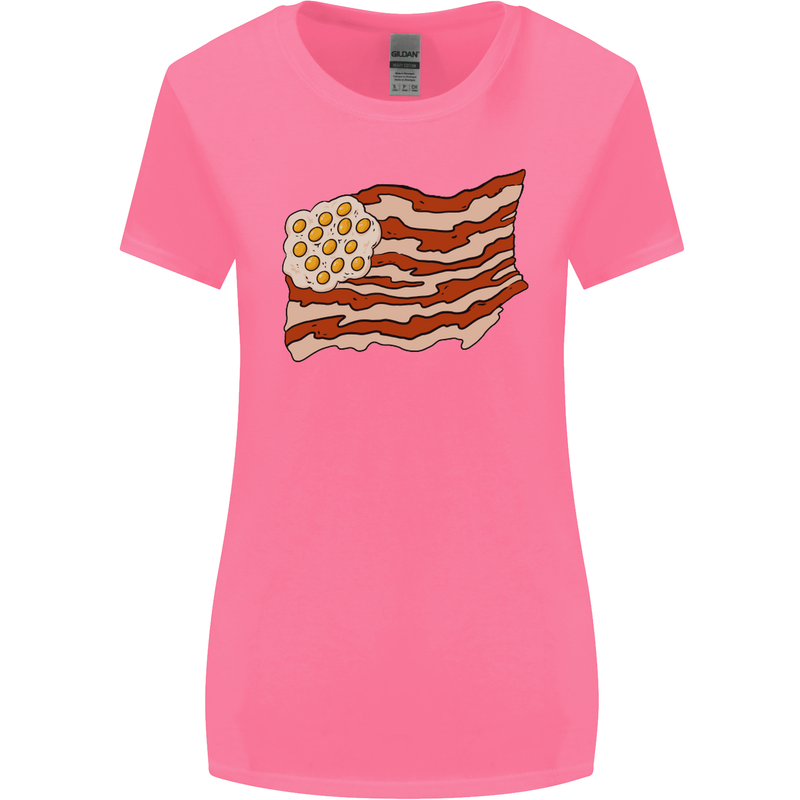 Bacon Egg Stars and Stripes Flag Funny USA Womens Wider Cut T-Shirt Azalea