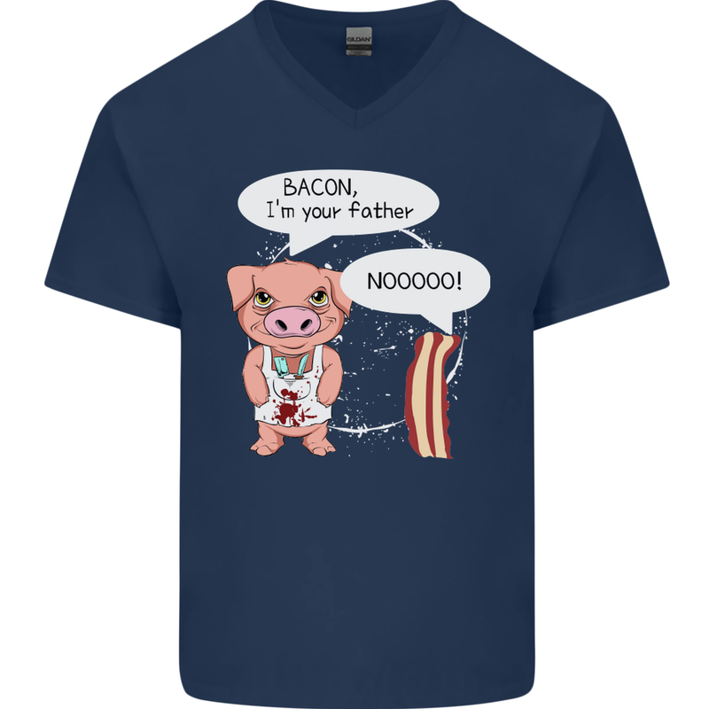 Bacon I'm Your Father Funny Food Diet Mens V-Neck Cotton T-Shirt Navy Blue