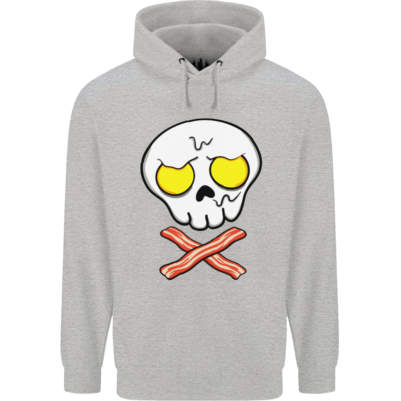 Bacon & Egg Skull & Crossbones Funny Childrens Kids Hoodie Sports Grey