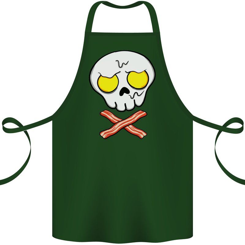 Bacon & Egg Skull & Crossbones Funny Cotton Apron 100% Organic Forest Green