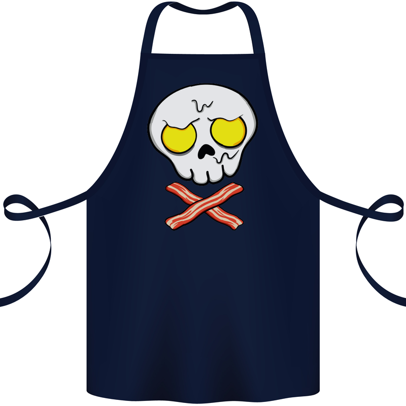 Bacon & Egg Skull & Crossbones Funny Cotton Apron 100% Organic Navy Blue
