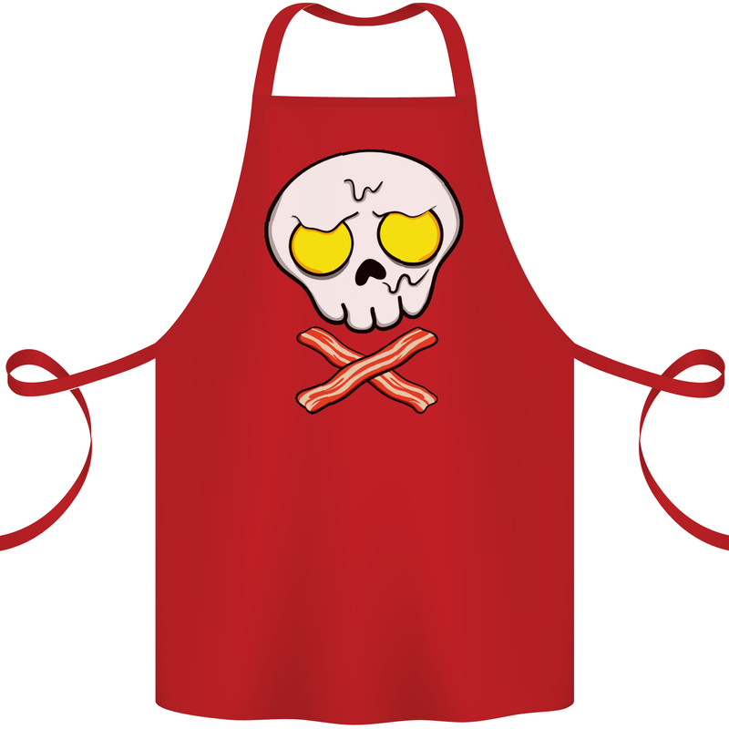 Bacon & Egg Skull & Crossbones Funny Cotton Apron 100% Organic Red