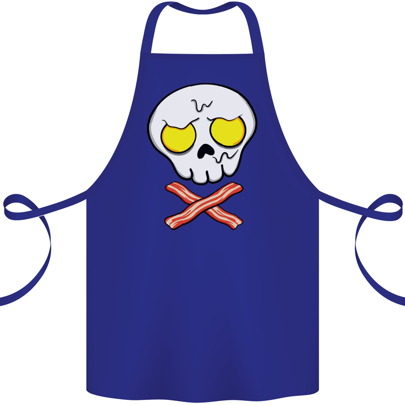Bacon & Egg Skull & Crossbones Funny Cotton Apron 100% Organic Royal Blue