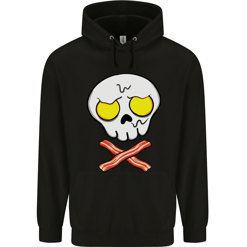Bacon & Egg Skull & Crossbones Funny Mens 80% Cotton Hoodie Black
