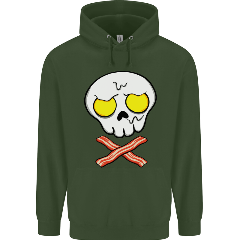 Bacon & Egg Skull & Crossbones Funny Mens 80% Cotton Hoodie Forest Green